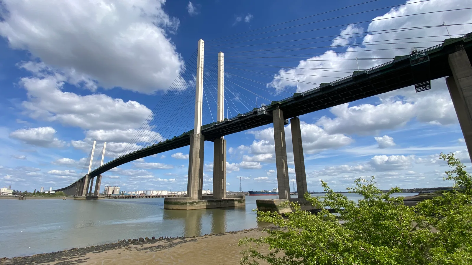 The Queen Elizabeth II Bridge carrying traffic over the Thames between Thurrock in Essex and Dartford.