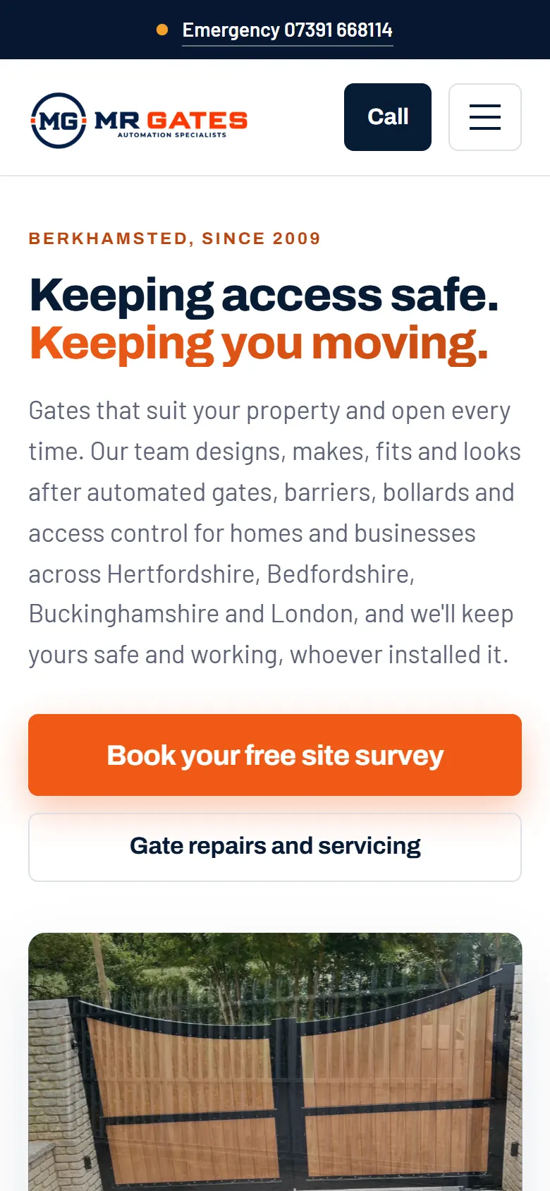 The mrgates.co.uk homepage on a phone.